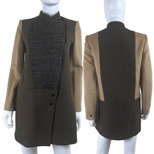 Sisley Women Size S Wool Military Zipper Asymmetrical Colorblock Jacket Coat